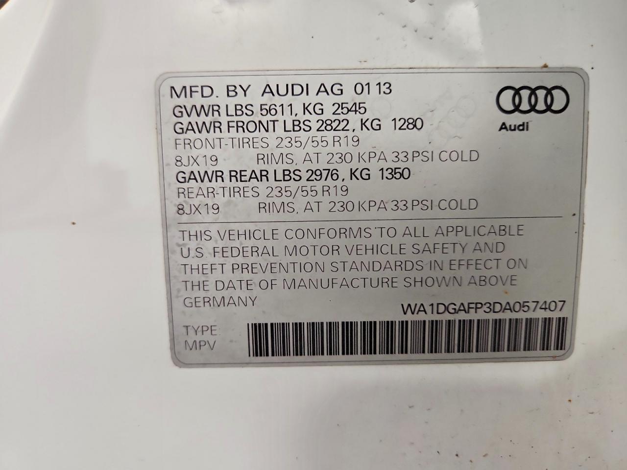 2013 Audi Q5 Premium Plus White vin: WA1DGAFP3DA057407