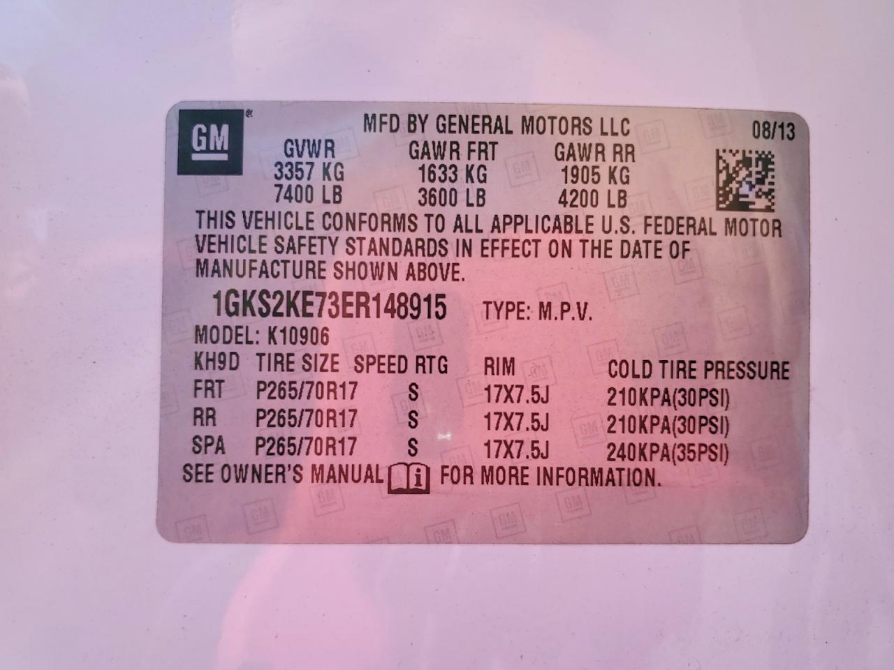 2014 Gmc Yukon Xl K1500 Slt White vin: 1GKS2KE73ER148915