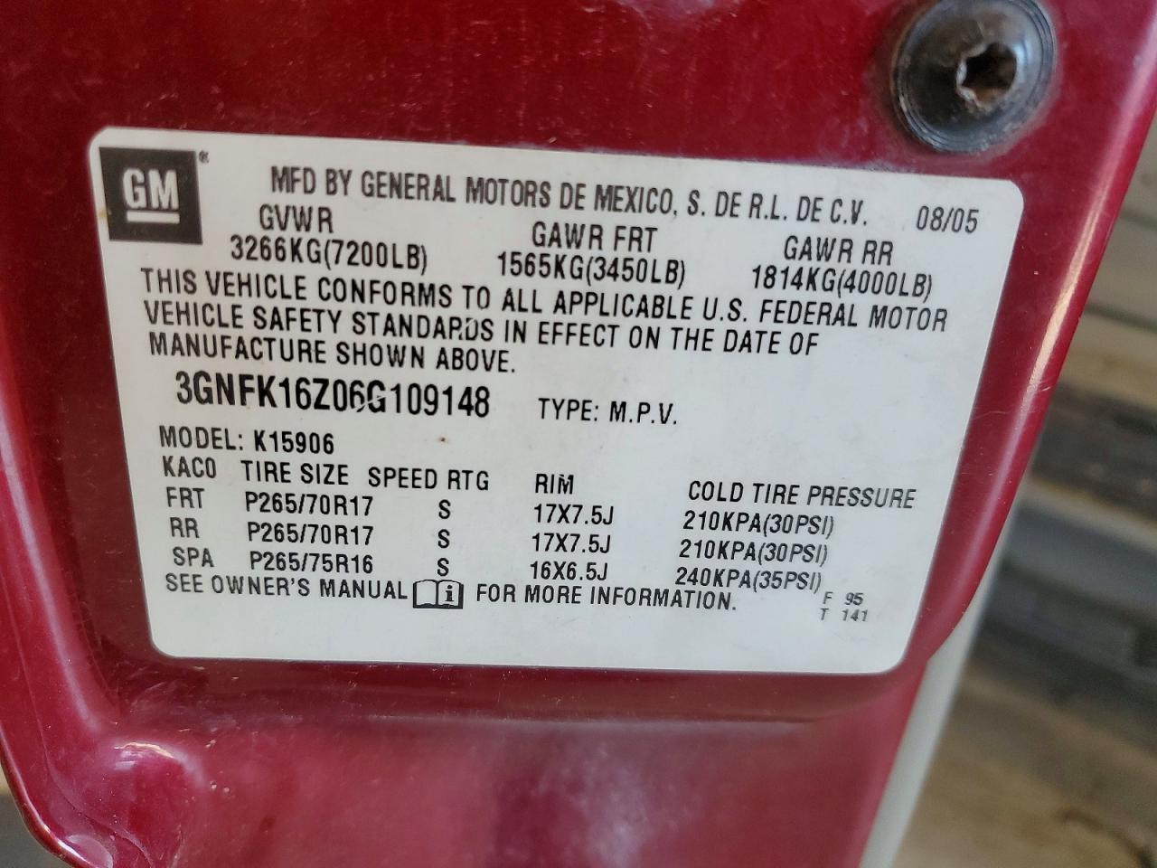 2006 Chevrolet Suburban K1500 Burgundy vin: 3GNFK16Z06G109148