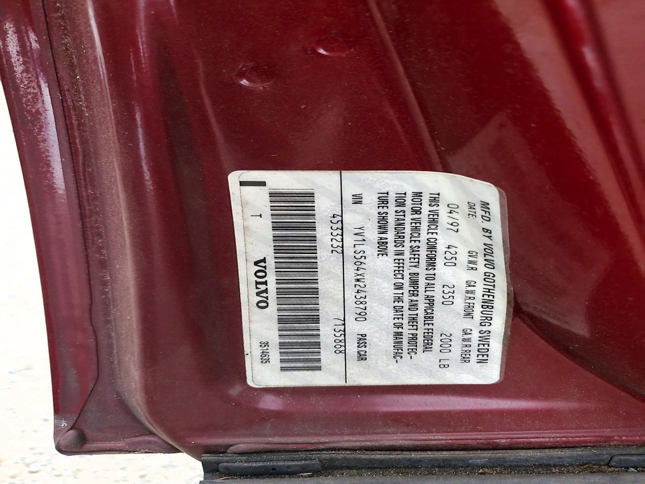 1998 Volvo S70 Glt Burgundy vin: YV1LS564XW2438790