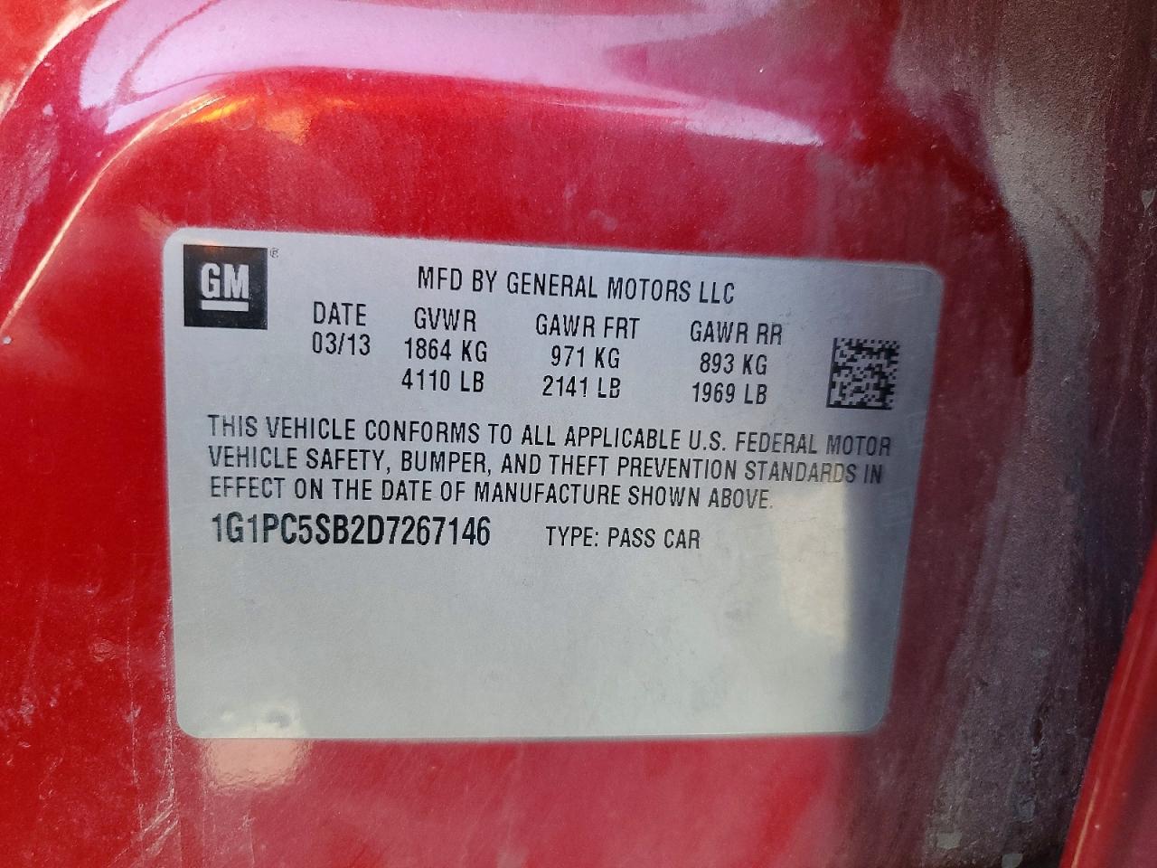 2013 Chevrolet Cruze Lt Red vin: 1G1PC5SB2D7267146