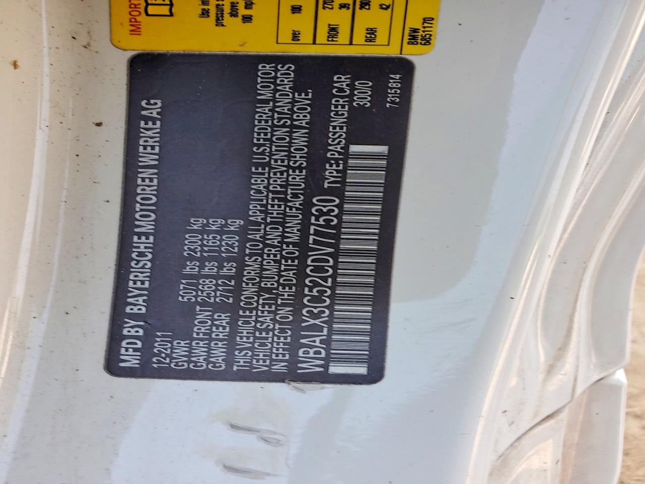 2012 Bmw 650 I White vin: WBALX3C52CDV77530
