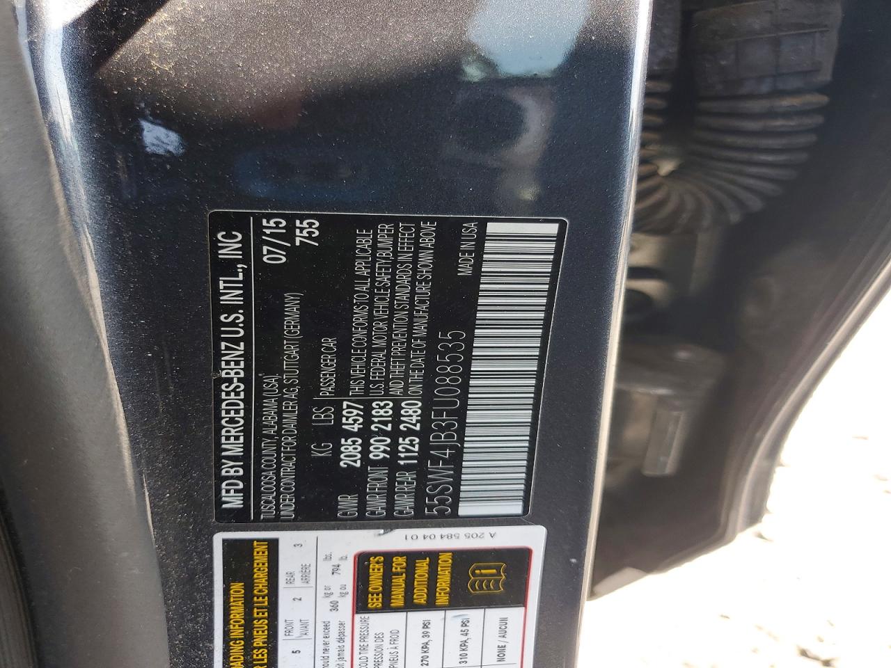 2015 Mercedes-benz C 300 Charcoal vin: 55SWF4JB3FU088535