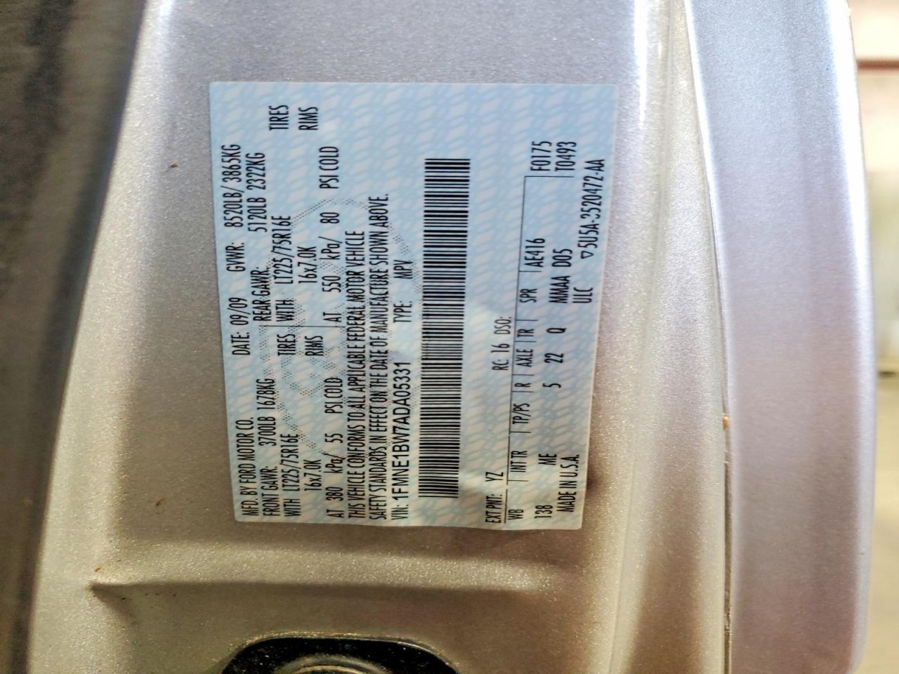2010 Ford Econoline E150 Wagon Silver vin: 1FMNE1BW7ADA05331