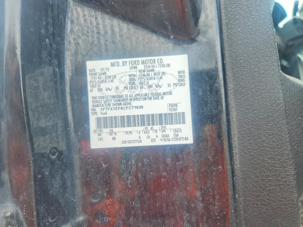 2012 Ford F150 Super Cab Black vin: 1FTFX1EF8CFC71639