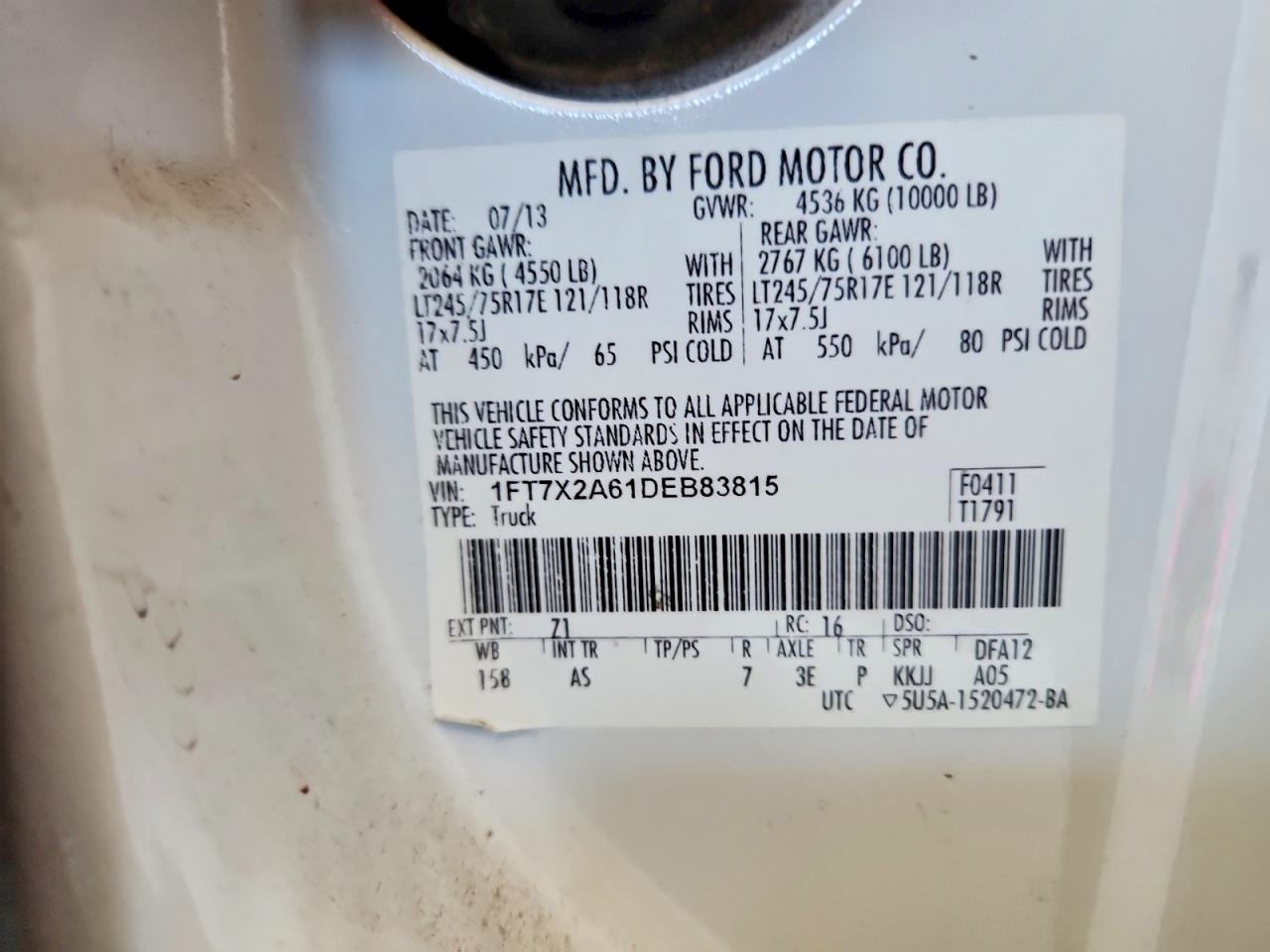 2013 Ford F250 Super Duty White vin: 1FT7X2A61DEB83815