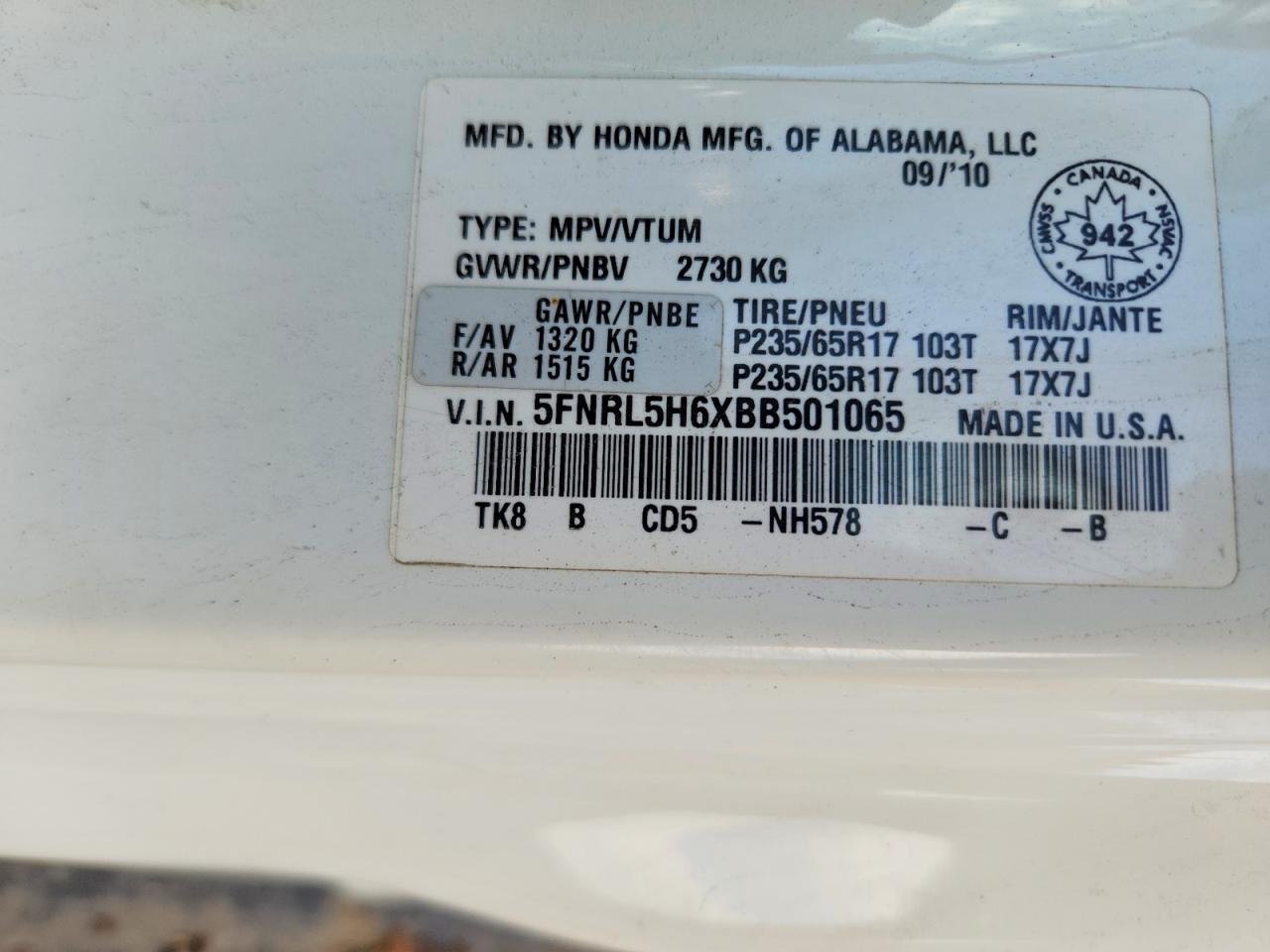2011 Honda Odyssey Exl Белый vin: 5FNRL5H6XBB501065