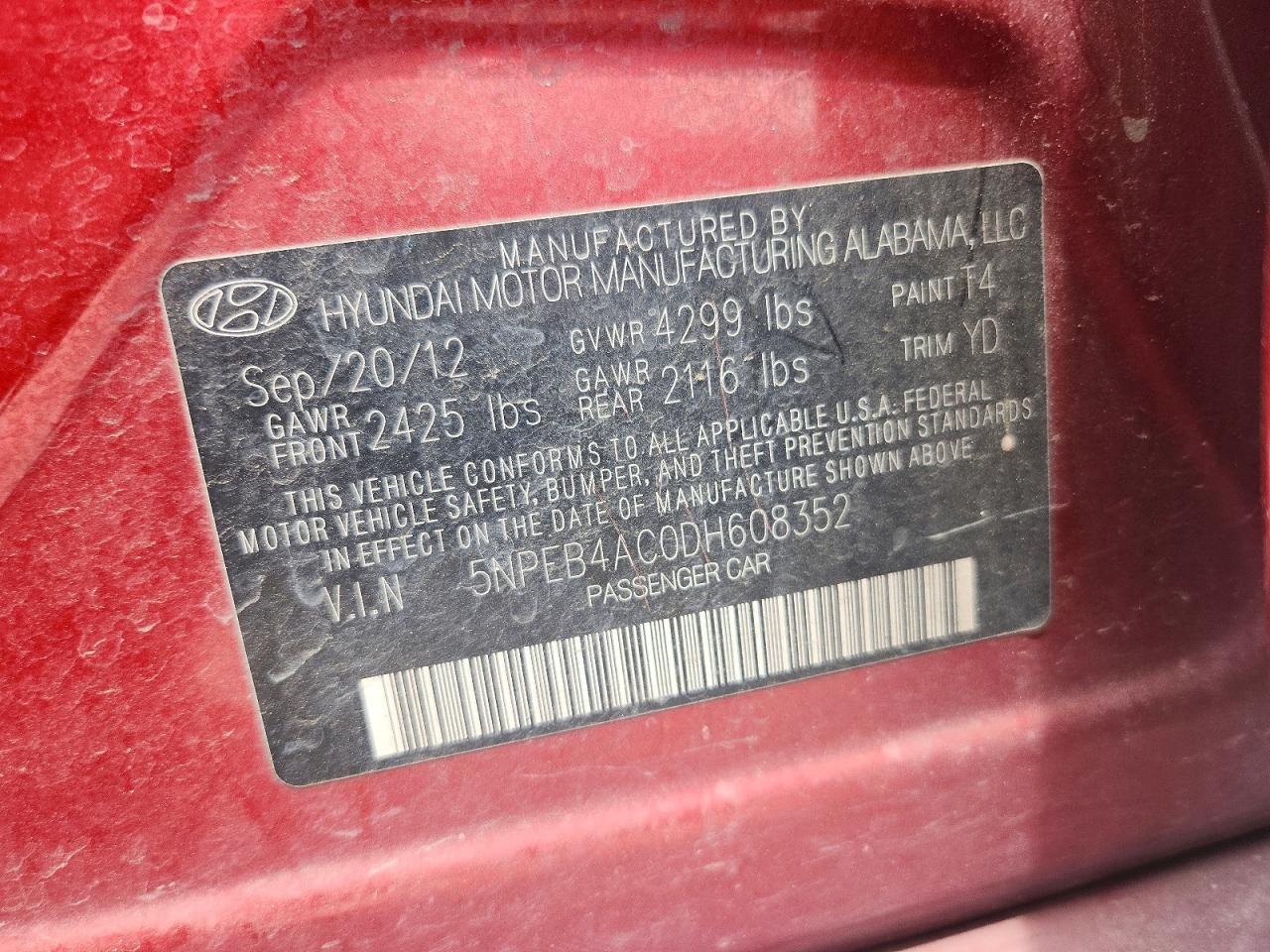 2013 Hyundai Sonata Gls Red vin: 5NPEB4AC0DH608352