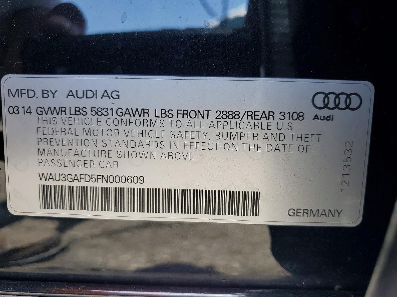2015 Audi A8 L Quattro Black vin: WAU3GAFD5FN000609