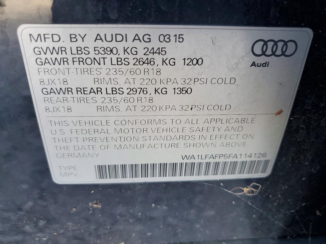 2015 Audi Q5 Premium Plus Blue vin: WA1LFAFP5FA114126