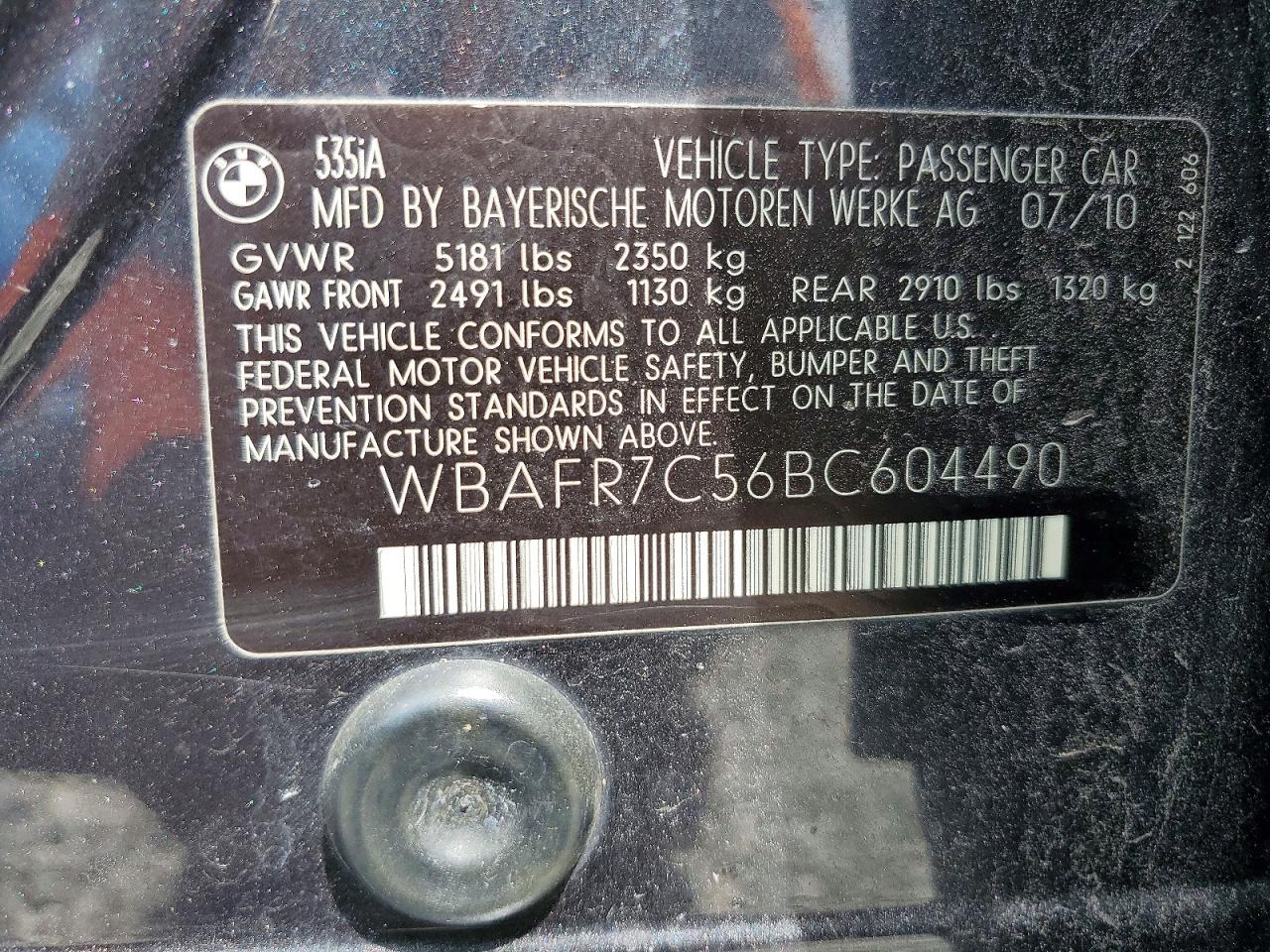 2011 Bmw 535 I Gray vin: WBAFR7C56BC604490