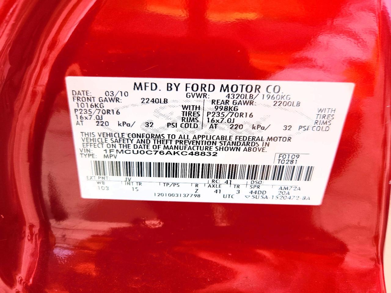2010 Ford Escape Xls Red vin: 1FMCU0C76AKC48832