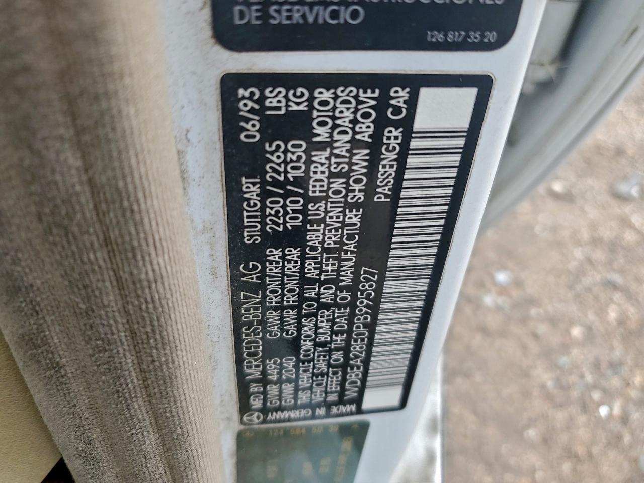 1993 Mercedes-benz 300 E 2.8 Белый vin: WDBEA28E0PB995827