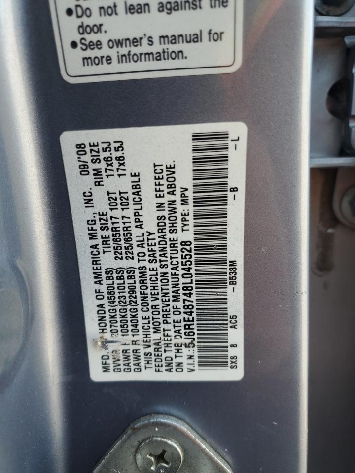 2008 Honda Cr-v Exl Blue vin: 5J6RE48748L045528