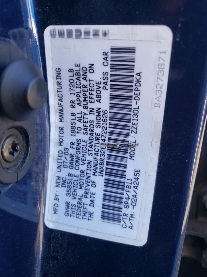 2004 Toyota Corolla Ce Blue vin: 1NXBR32E14Z221626