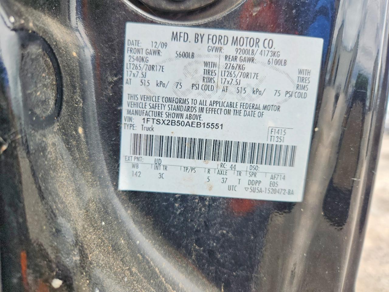 2010 Ford F250 Super Duty Black vin: 1FTSX2B50AEB15551