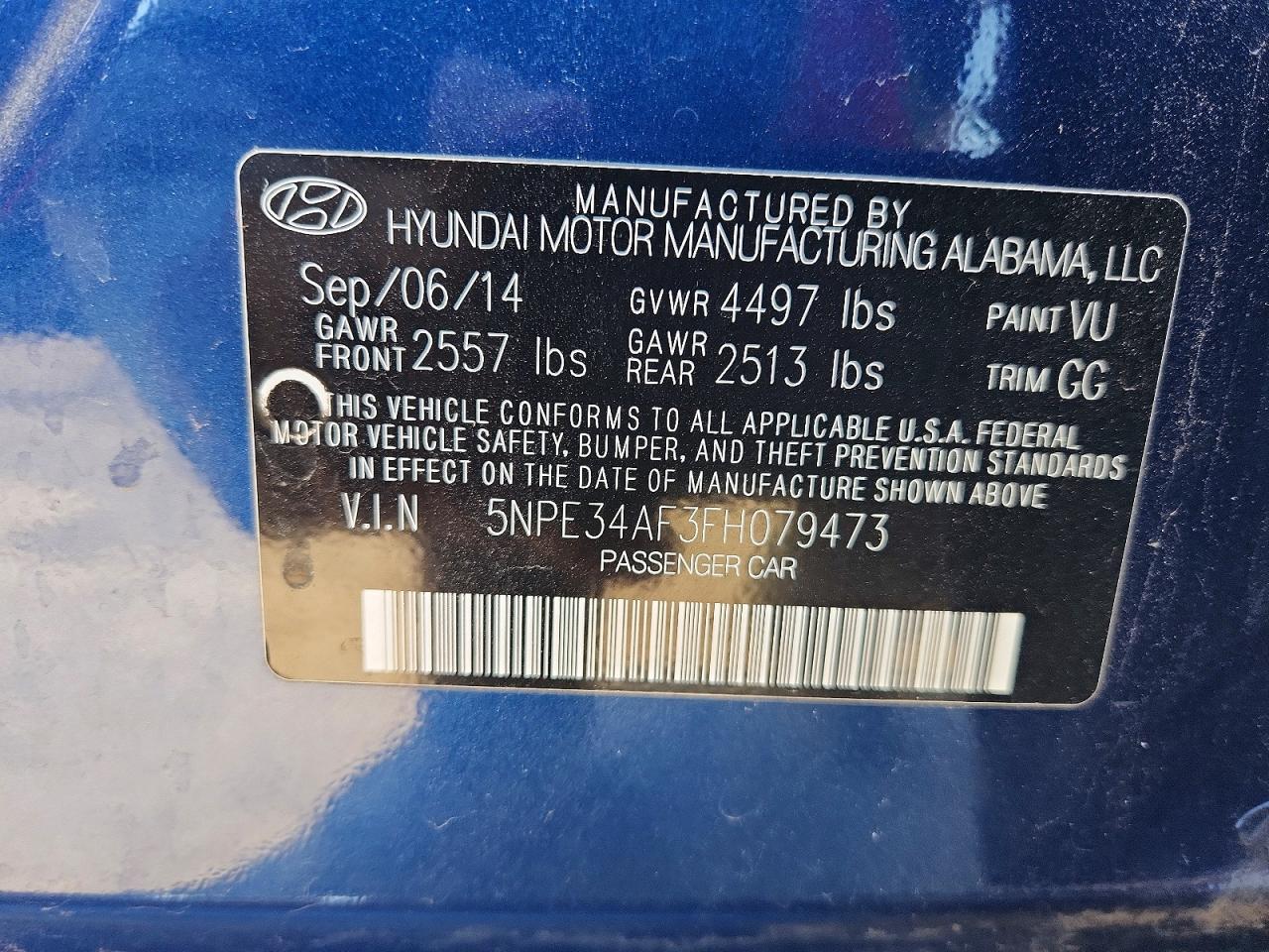 2015 Hyundai Sonata Limited Blue vin: 5NPE34AF3FH079473