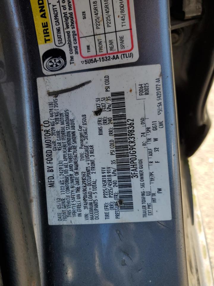 2012 Ford Fusion Sel Серый vin: 3FAHP0JG9CR398362