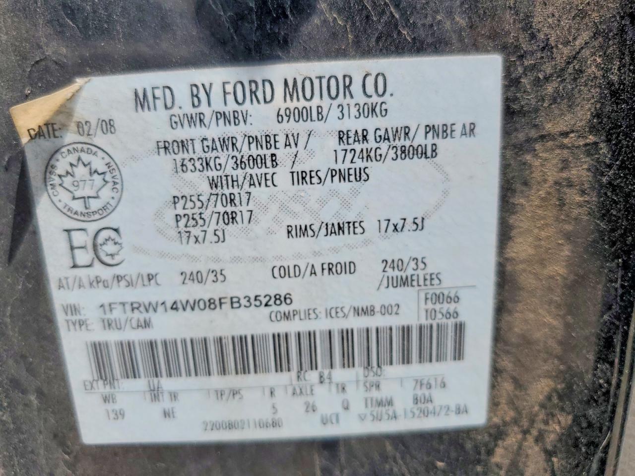 2008 Ford F150 Supercrew Черный vin: 1FTRW14W08FB35286