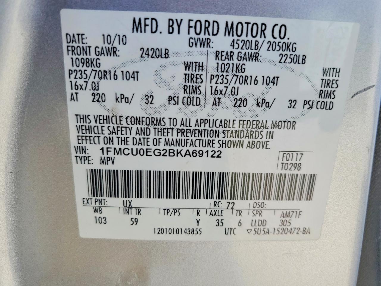2011 Ford Escape Limited Silver vin: 1FMCU0EG2BKA69122