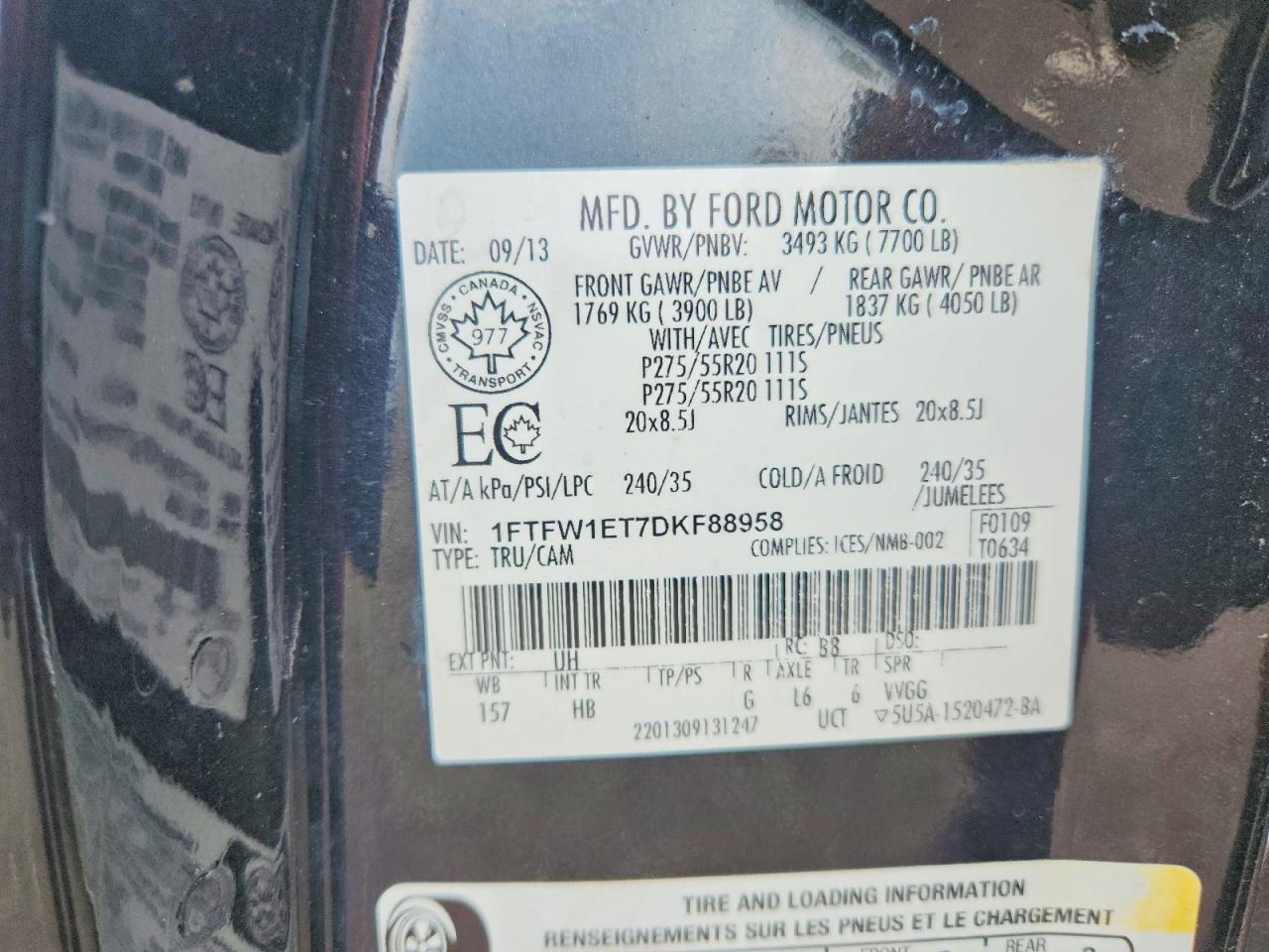 2013 Ford F150 Supercrew Black vin: 1FTFW1ET7DKF88958