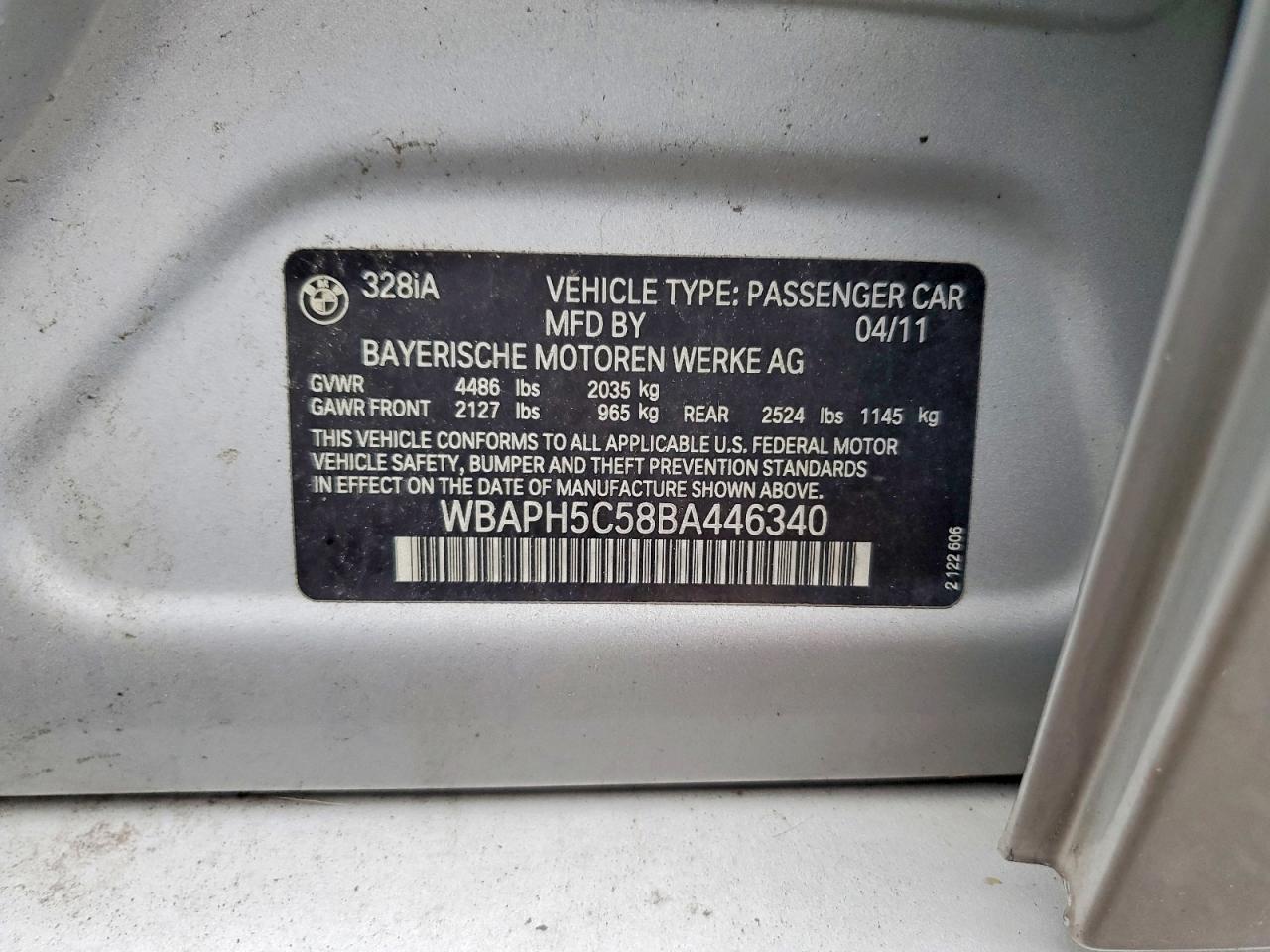 2011 Bmw 328 I Sulev Silver vin: WBAPH5C58BA446340