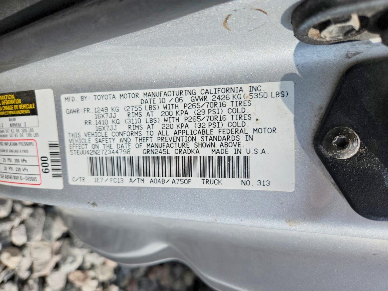 2007 Toyota Tacoma V6 Silver vin: 5TEUU42N27Z344798