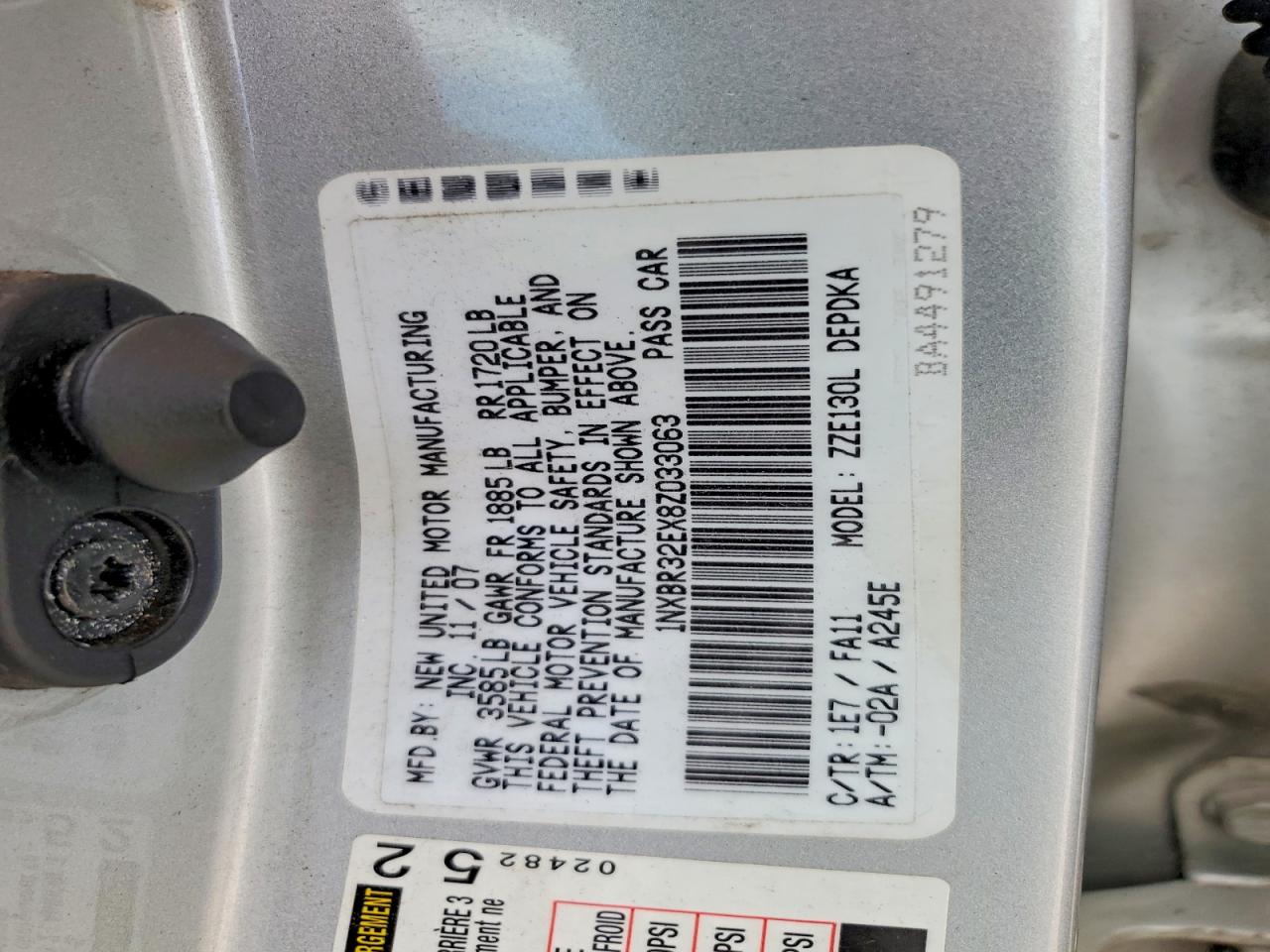 2008 Toyota Corolla Ce Silver vin: 1NXBR32EX8Z033063