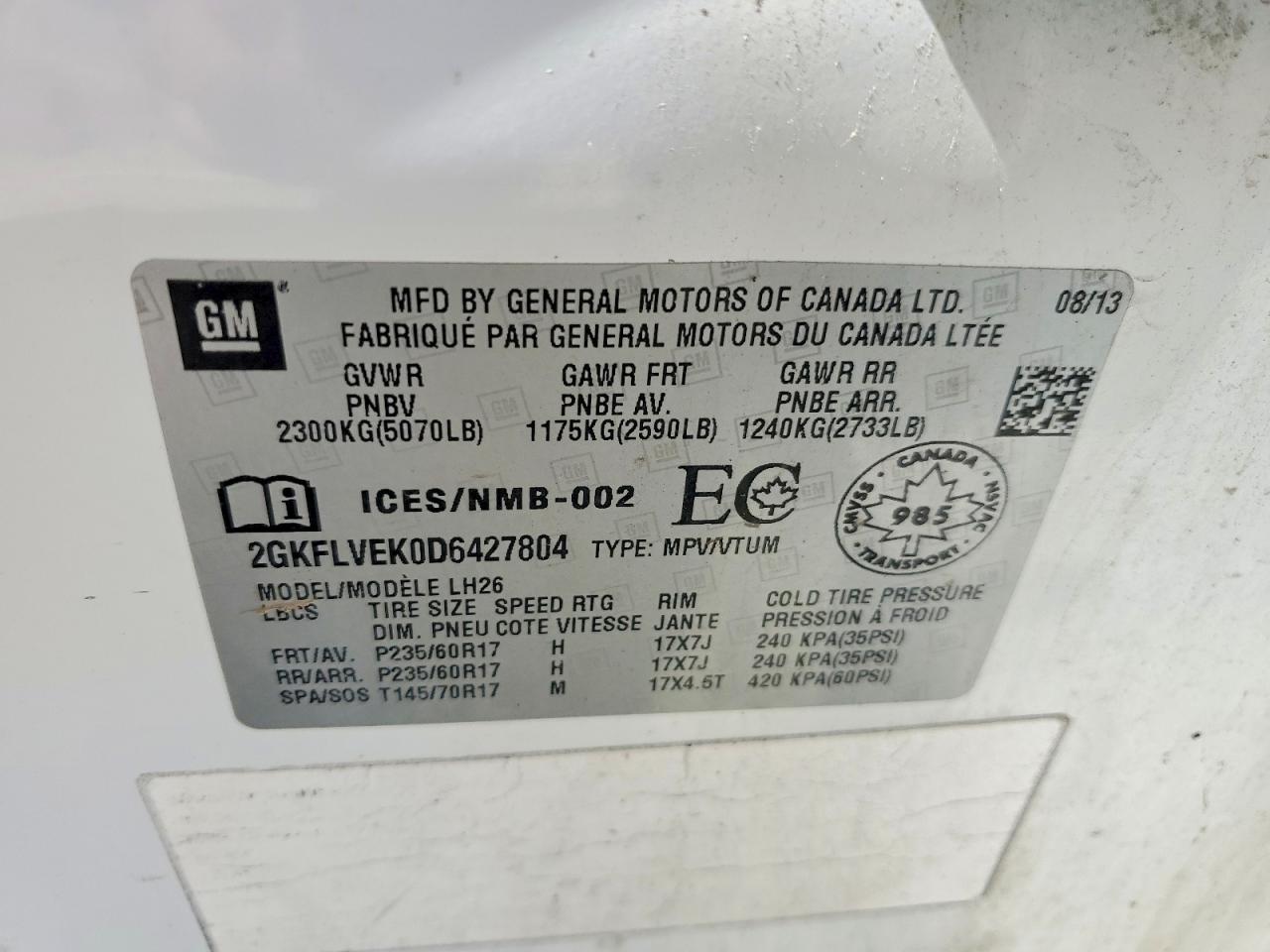 2013 Gmc Terrain Slt White vin: 2GKFLVEK0D6427804