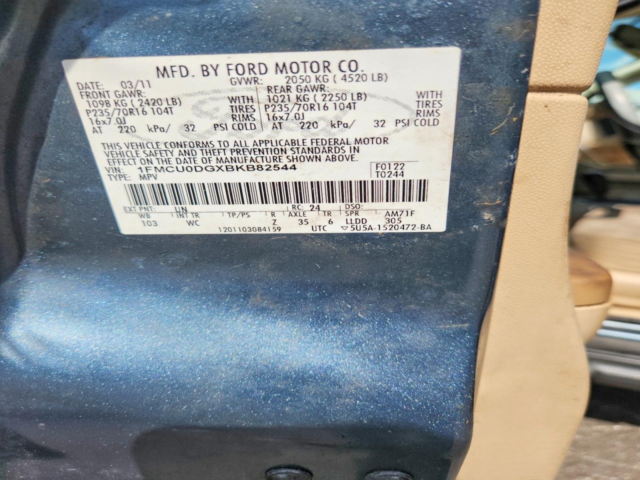 2011 Ford Escape Xlt Blue vin: 1FMCU0DGXBKB82544