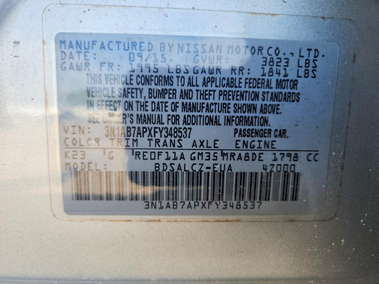 2015 Nissan Sentra S Silver vin: 3N1AB7APXFY348537