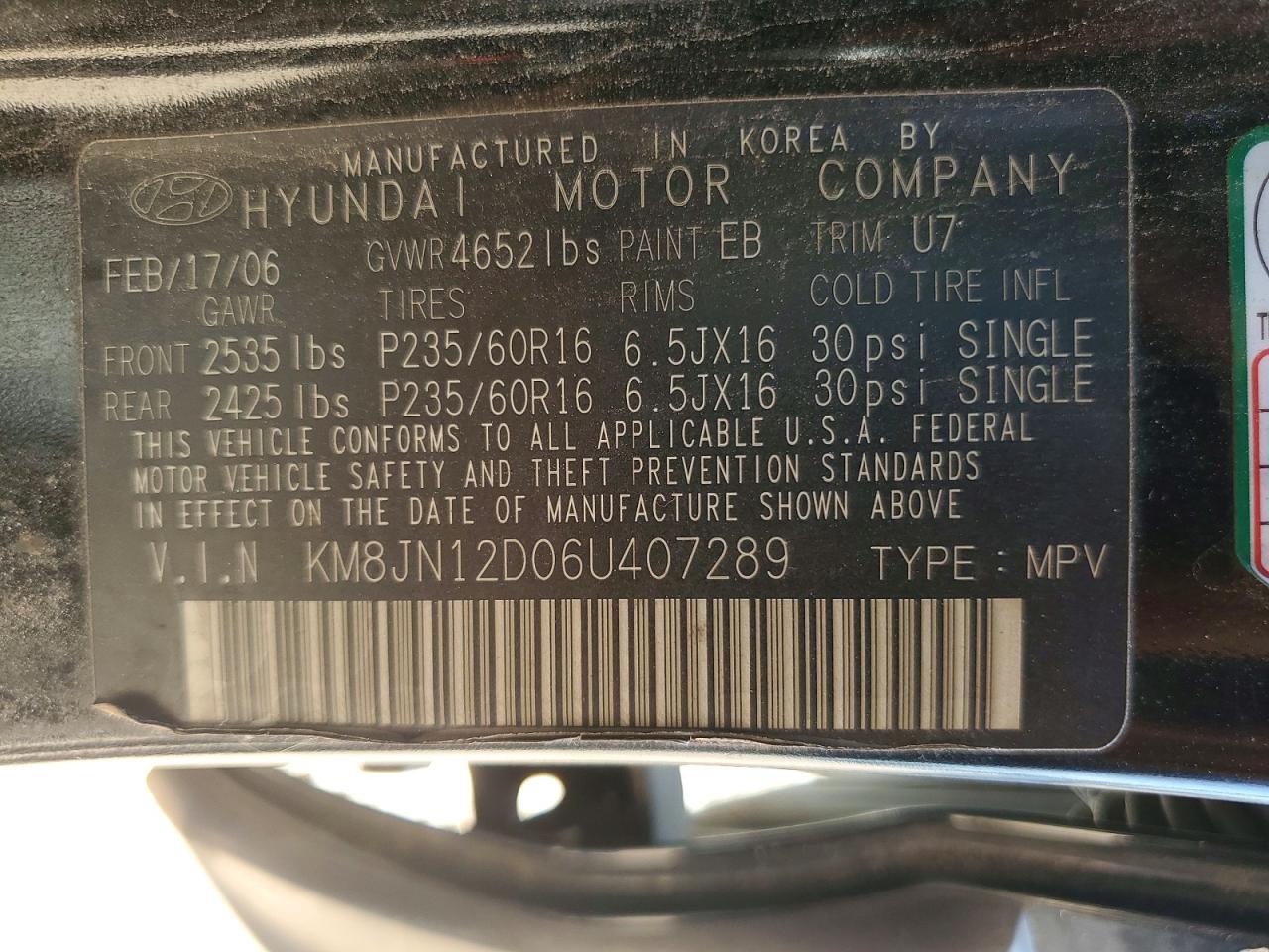 2006 Hyundai Tucson Gls Black vin: KM8JN12D06U407289