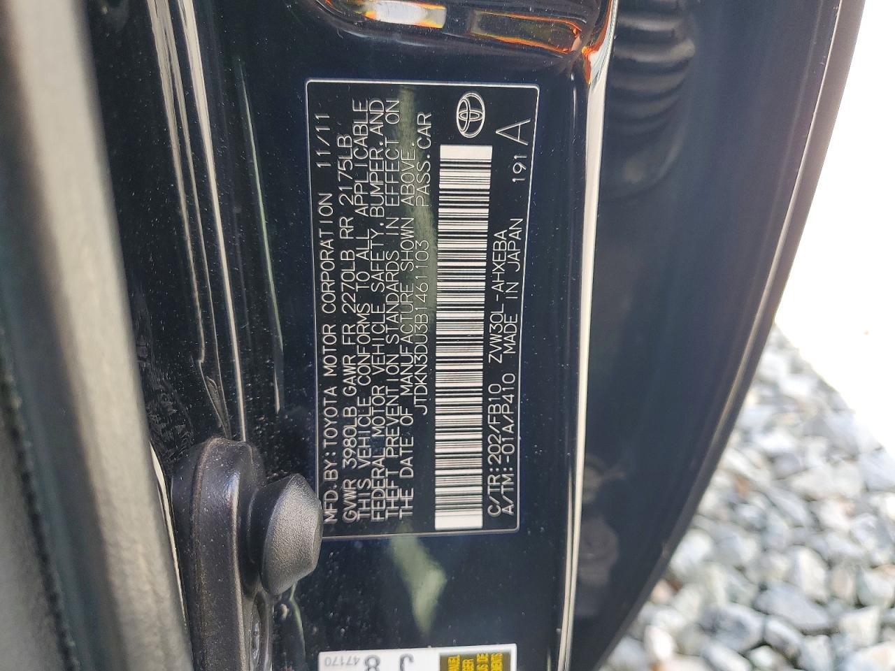2011 Toyota Prius Two Black vin: JTDKN3DU3B1461103