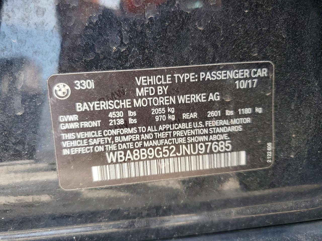 2018 Bmw 330 I Черный vin: WBA8B9G52JNU97685