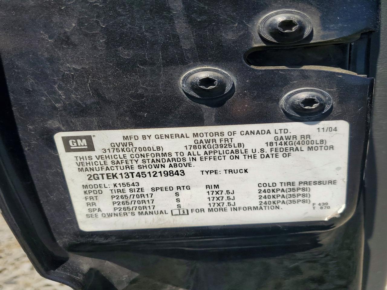 2005 Gmc New Sierra K1500 Gray vin: 2GTEK13T451219843