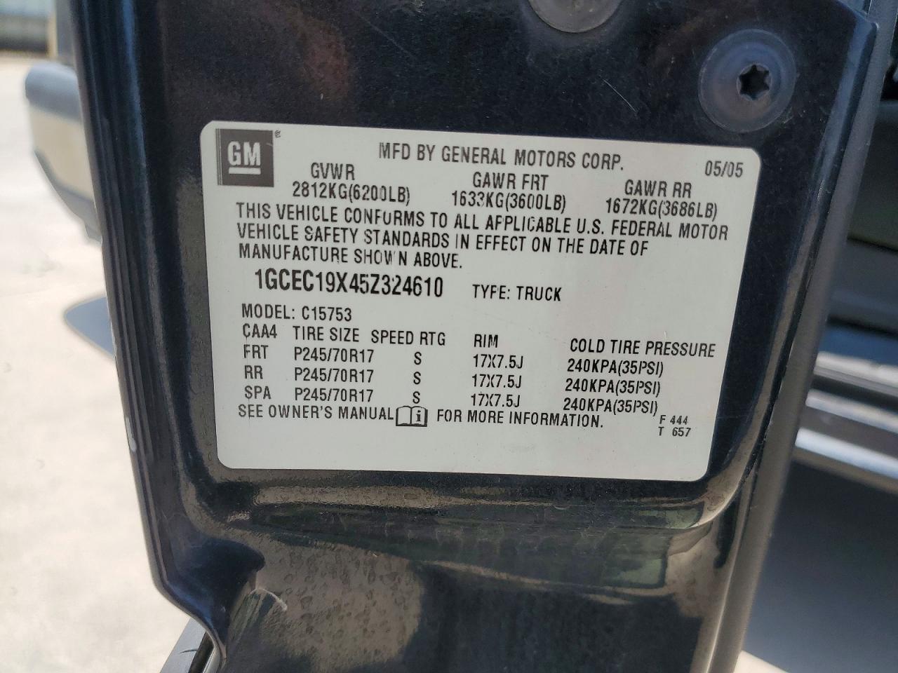 2005 Chevrolet Silverado C1500 Black vin: 1GCEC19X45Z324610