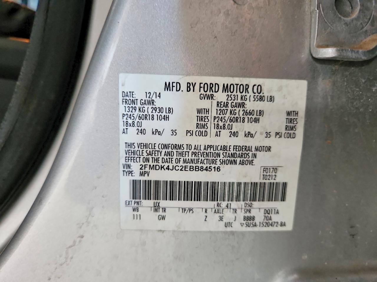 2014 Ford Edge Sel Silver vin: 2FMDK4JC2EBB84516