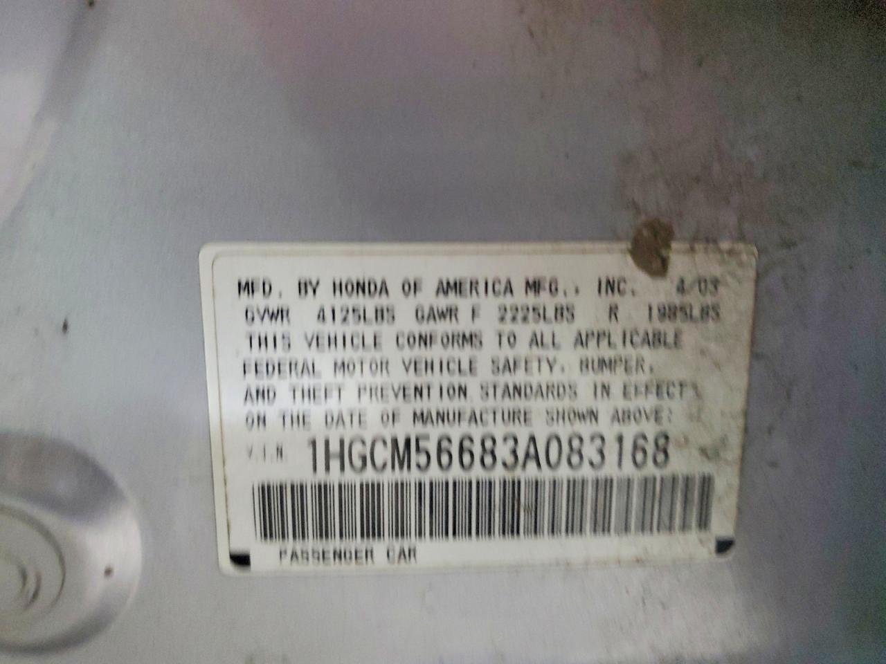 2003 Honda Accord Ex Silver vin: 1HGCM56683A083168