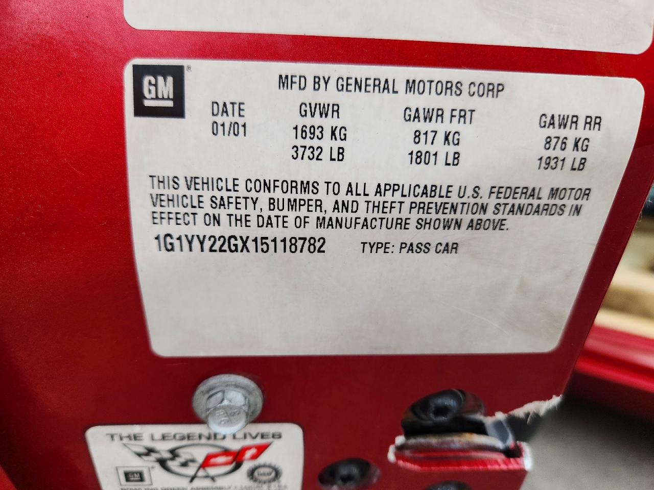 2001 Chevrolet Corvette Красный vin: 1G1YY22GX15118782