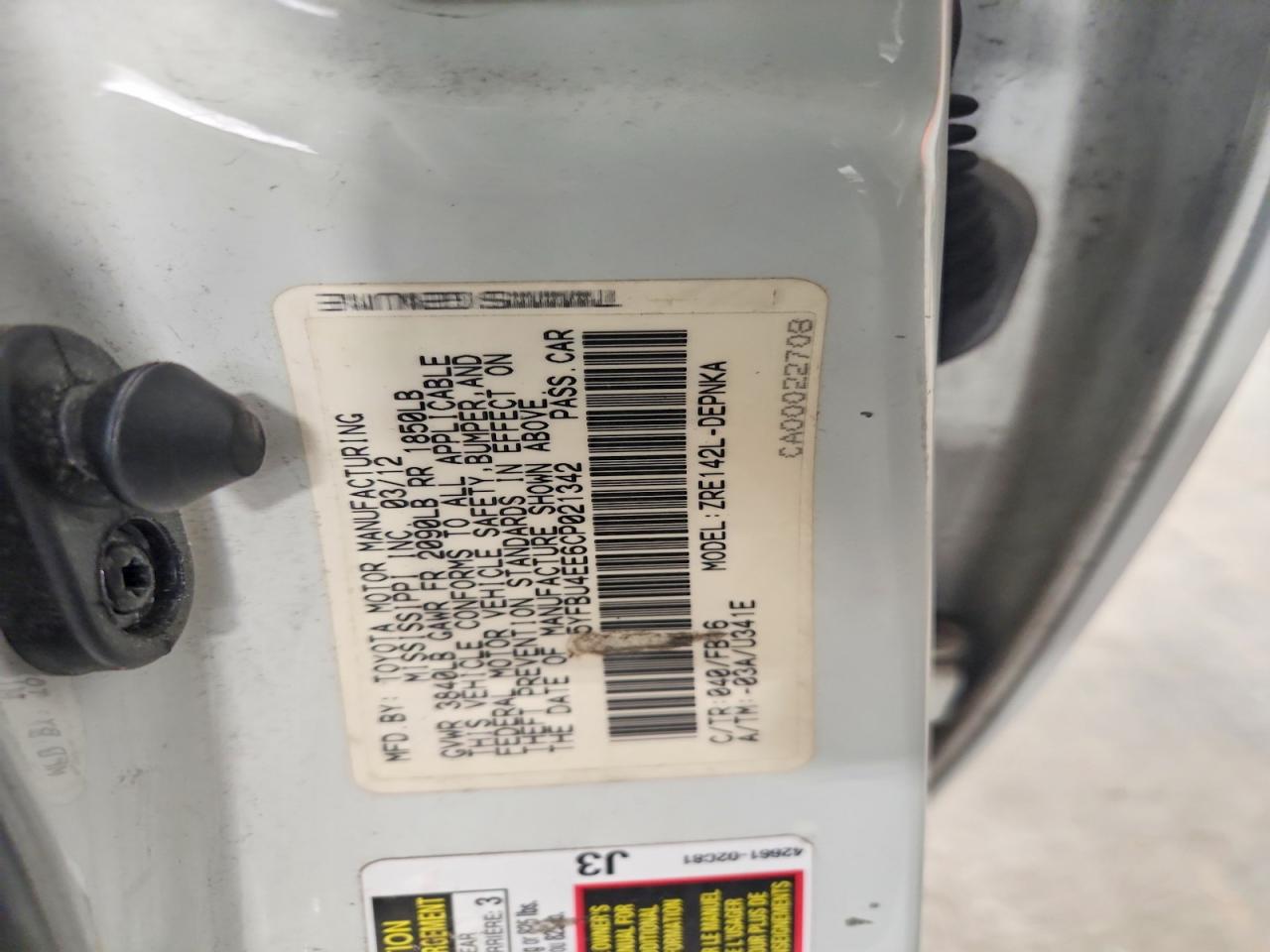 2012 Toyota Corolla Le Белый vin: 5YFBU4EE6CP021342
