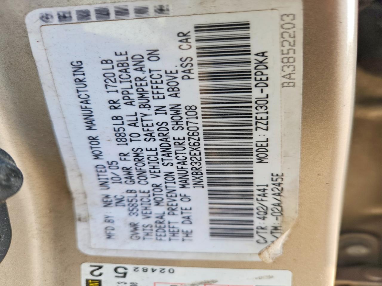 2006 Toyota Corolla Ce Tan vin: 1NXBR32EX6Z607108