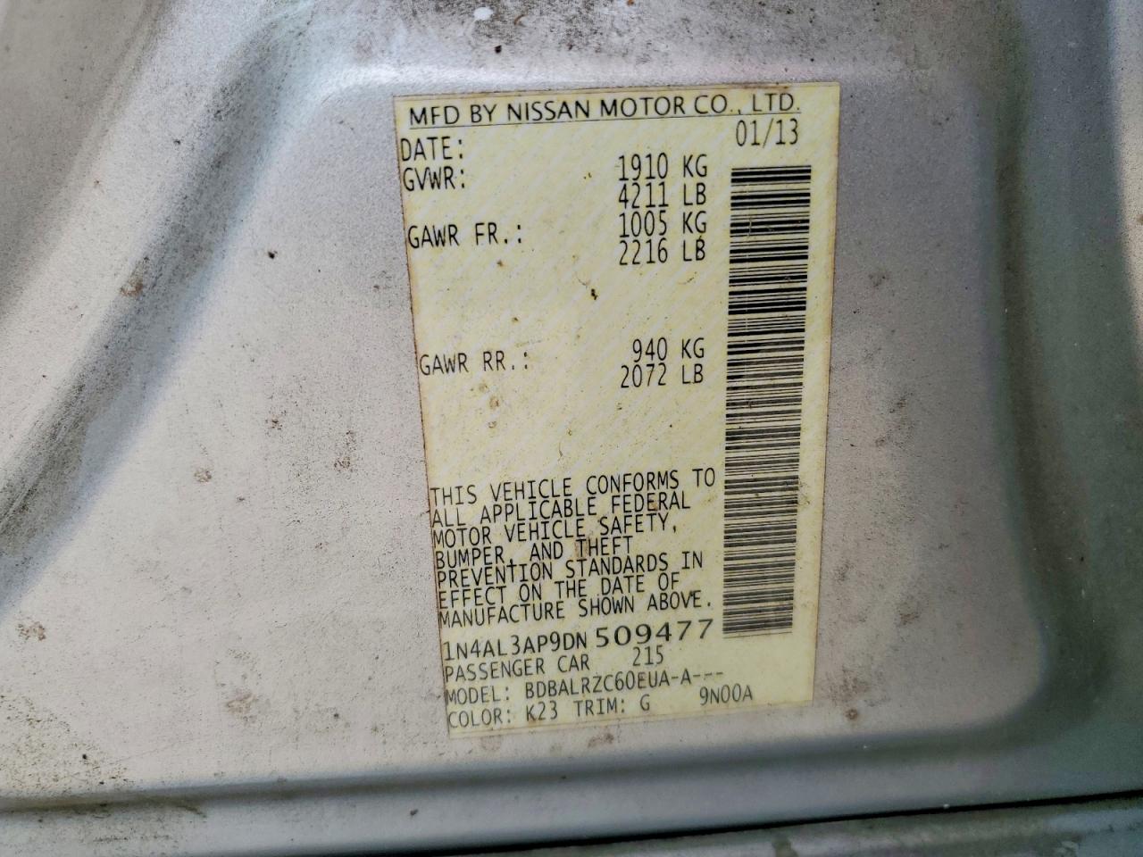 2013 Nissan Altima 2.5 Silver vin: 1N4AL3AP9DN509477