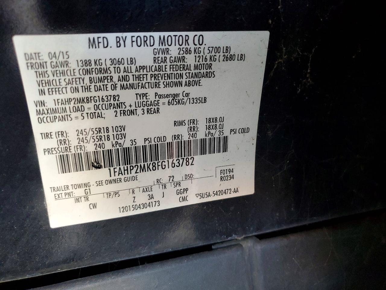 2015 Ford Taurus Police Interceptor Черный vin: 1FAHP2MK8FG163782