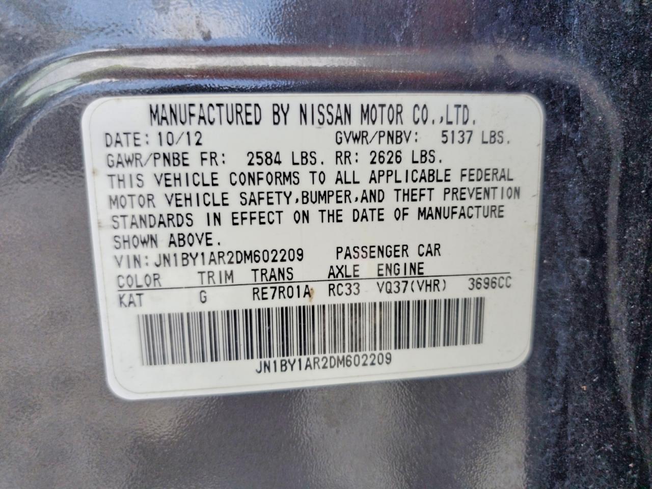 2013 Infiniti M37 X Gray vin: JN1BY1AR2DM602209