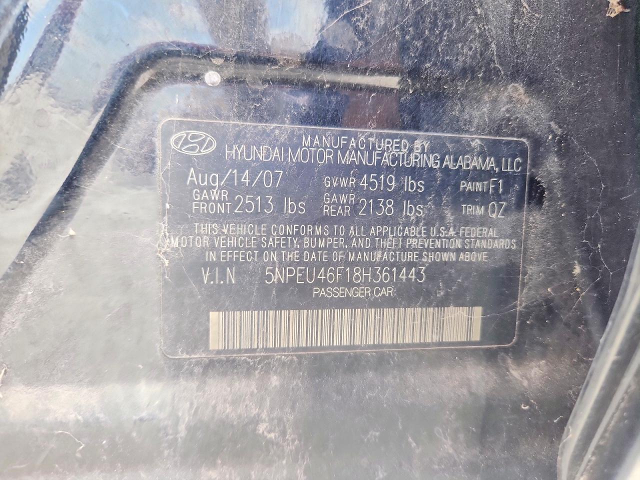 2008 Hyundai Sonata Se V6 Black vin: 5NPEU46F18H361443