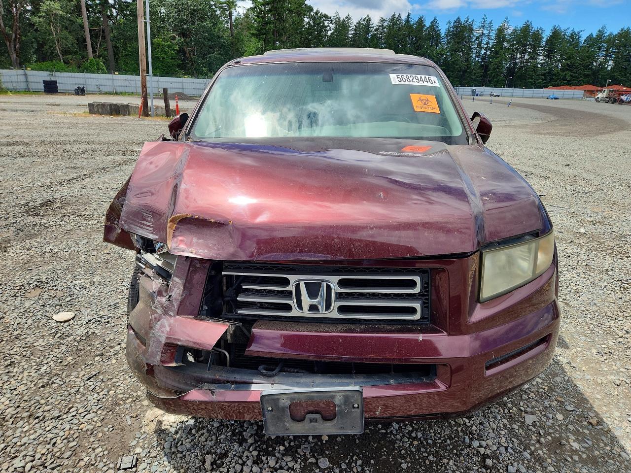 2007 Honda Ridgeline Rtl Maroon vin: 2HJYK16527H003442