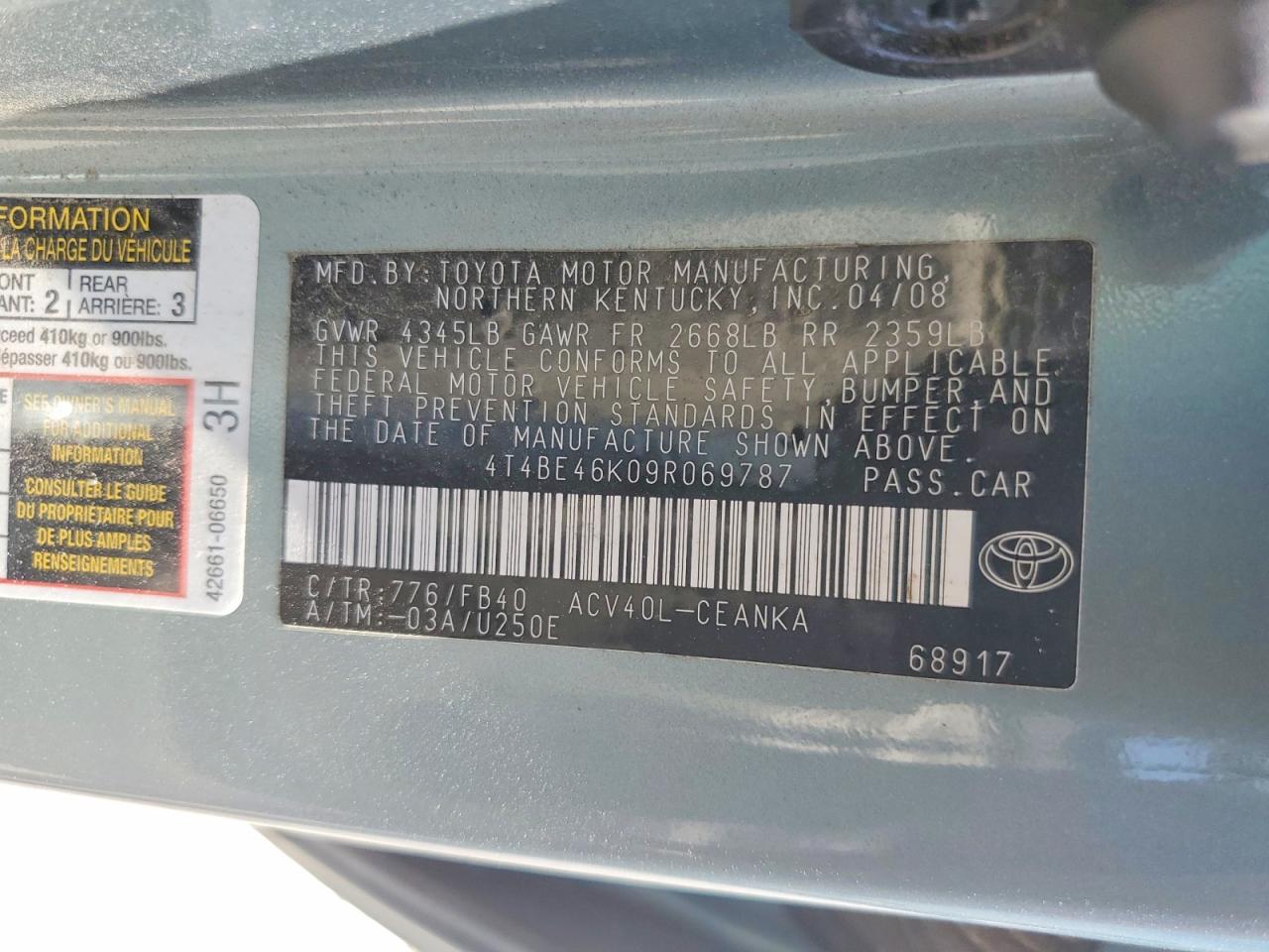 2009 Toyota Camry Le Green vin: 4T4BE46K09R069787