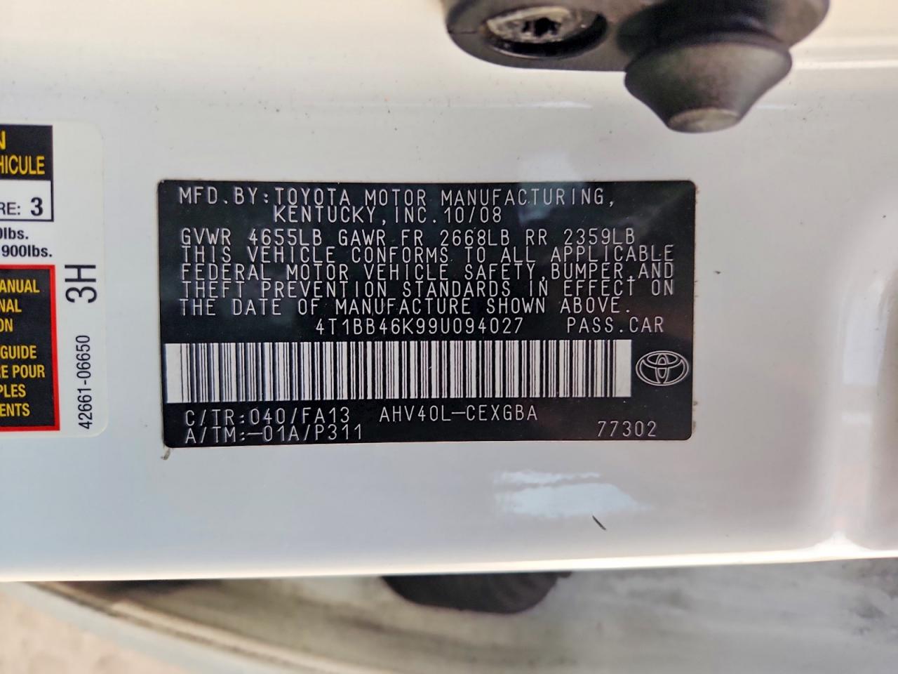 2009 Toyota Camry Hybrid White vin: 4T1BB46K99U094027