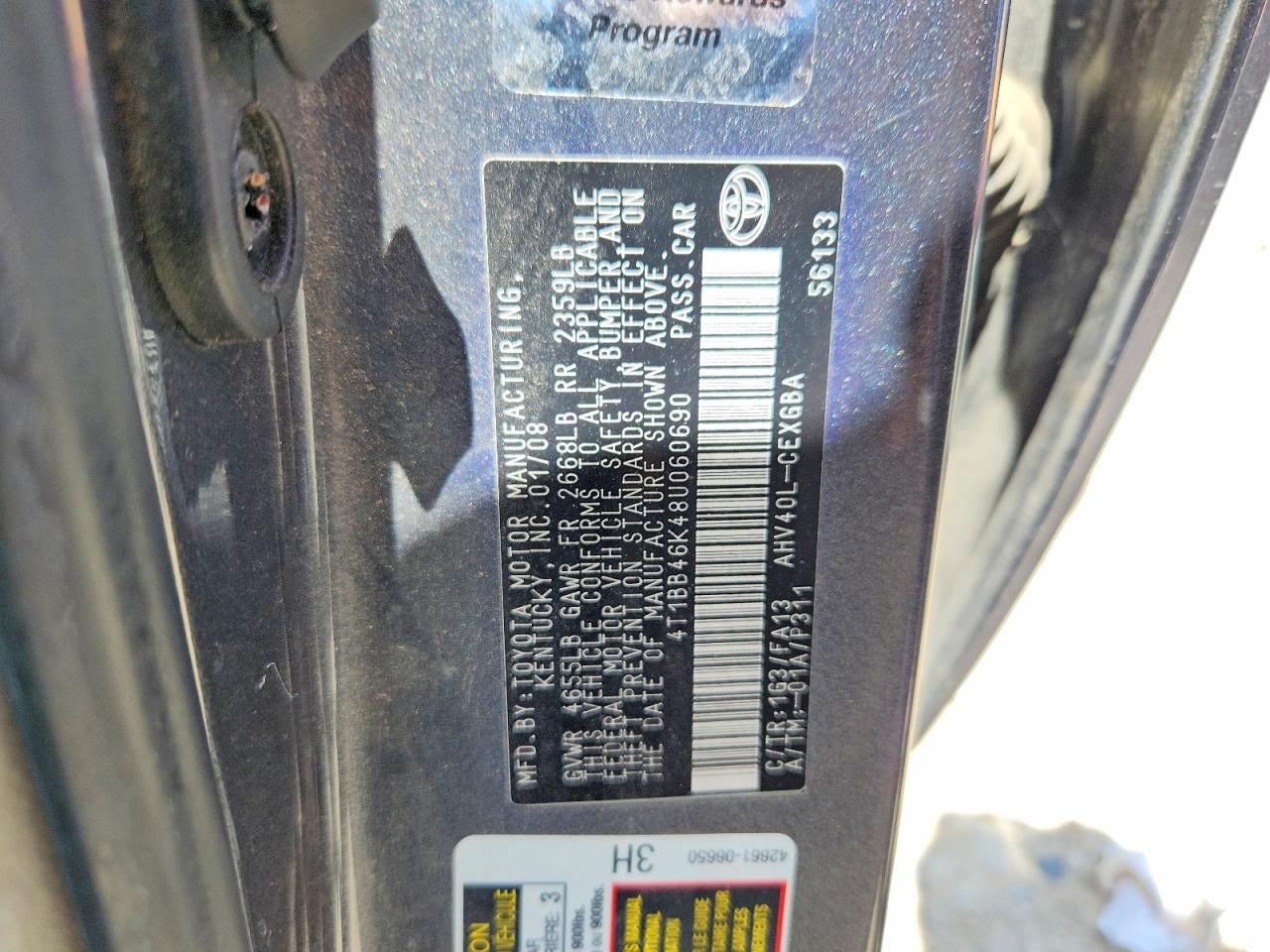 2008 Toyota Camry Hybrid Серый vin: 4T1BB46K48U060690