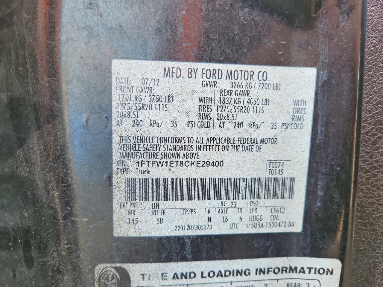 2012 Ford F150 Supercrew Black vin: 1FTFW1ET8CKE29400